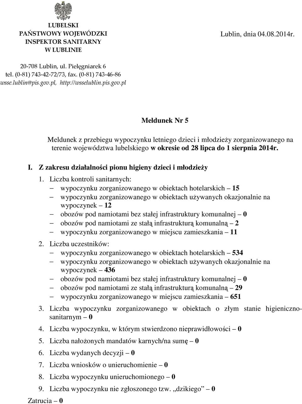 I. Z zakresu działalności pionu higieny dzieci i młodzieŝy 1.