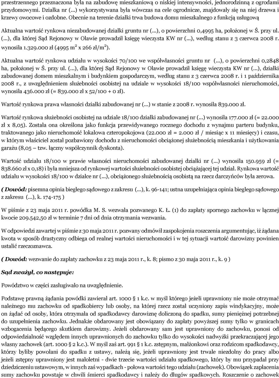 Obecnie na terenie działki trwa budowa domu mieszkalnego z funkcją usługową Aktualna wartość rynkowa niezabudowanej działki gruntu nr (.