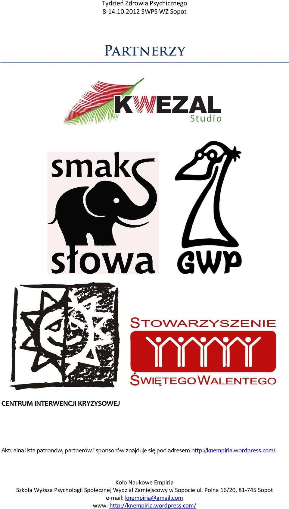 partnerów i sponsorów znajduje