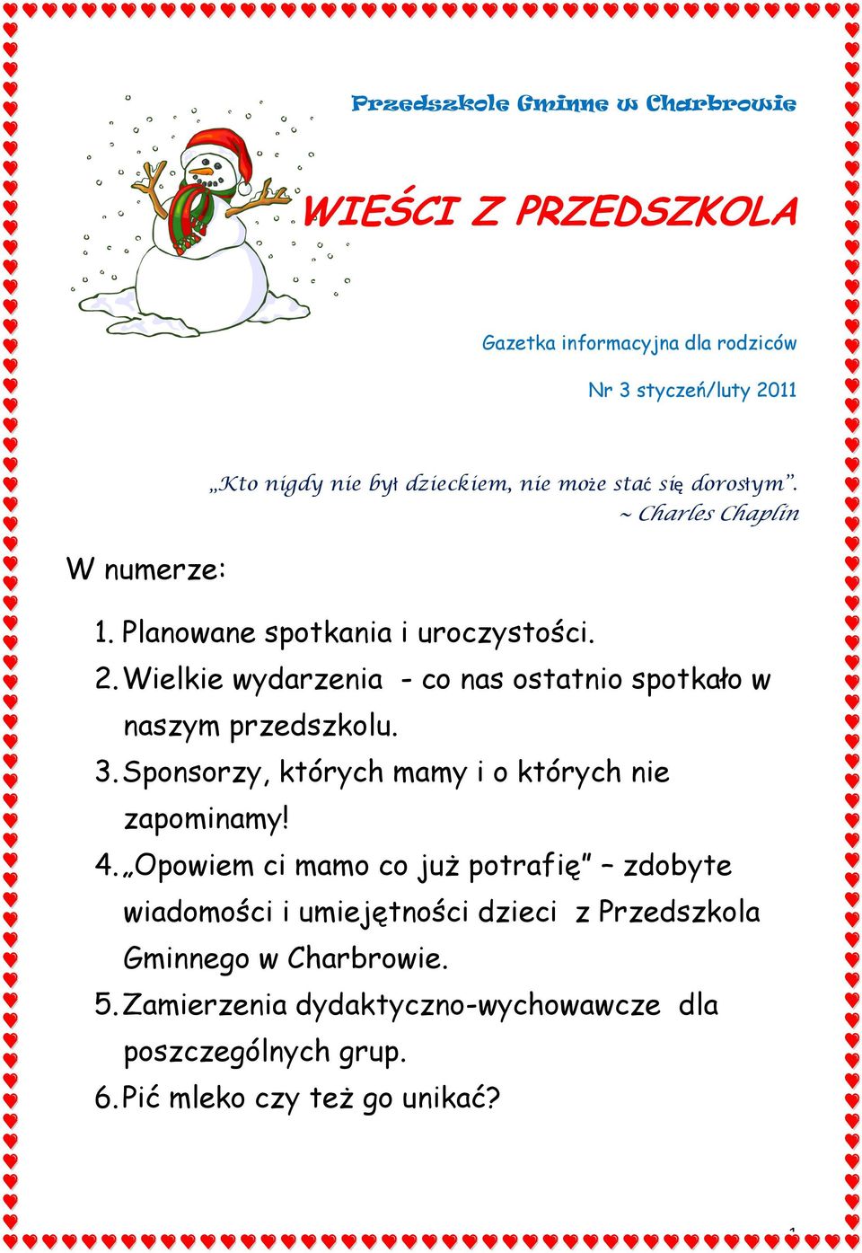 Wielkie wydarzenia - co nas ostatnio spotkało w naszym przedszkolu. 3. Sponsorzy, których mamy i o których nie zapominamy! 4.