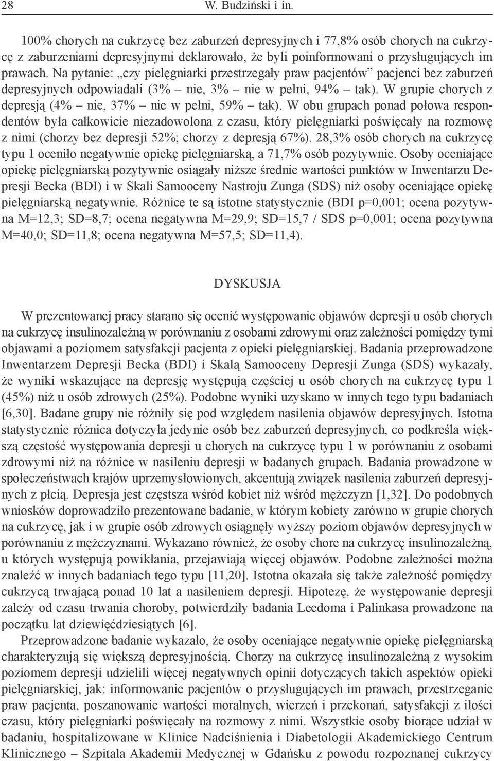 W grupie chorych z depresją (4% nie, 37% nie w pełni, 59% tak).