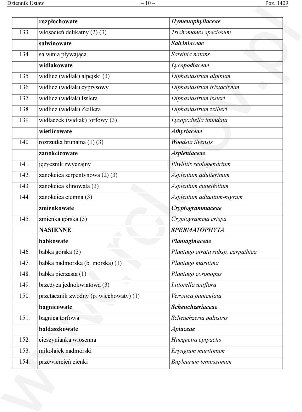 widlicz (widłak) Zeillera Diphasiastrum zeilleri 139. widłaczek (widłak) torfowy (3) Lycopodiella inundata wietlicowate Athyriaceae 140.