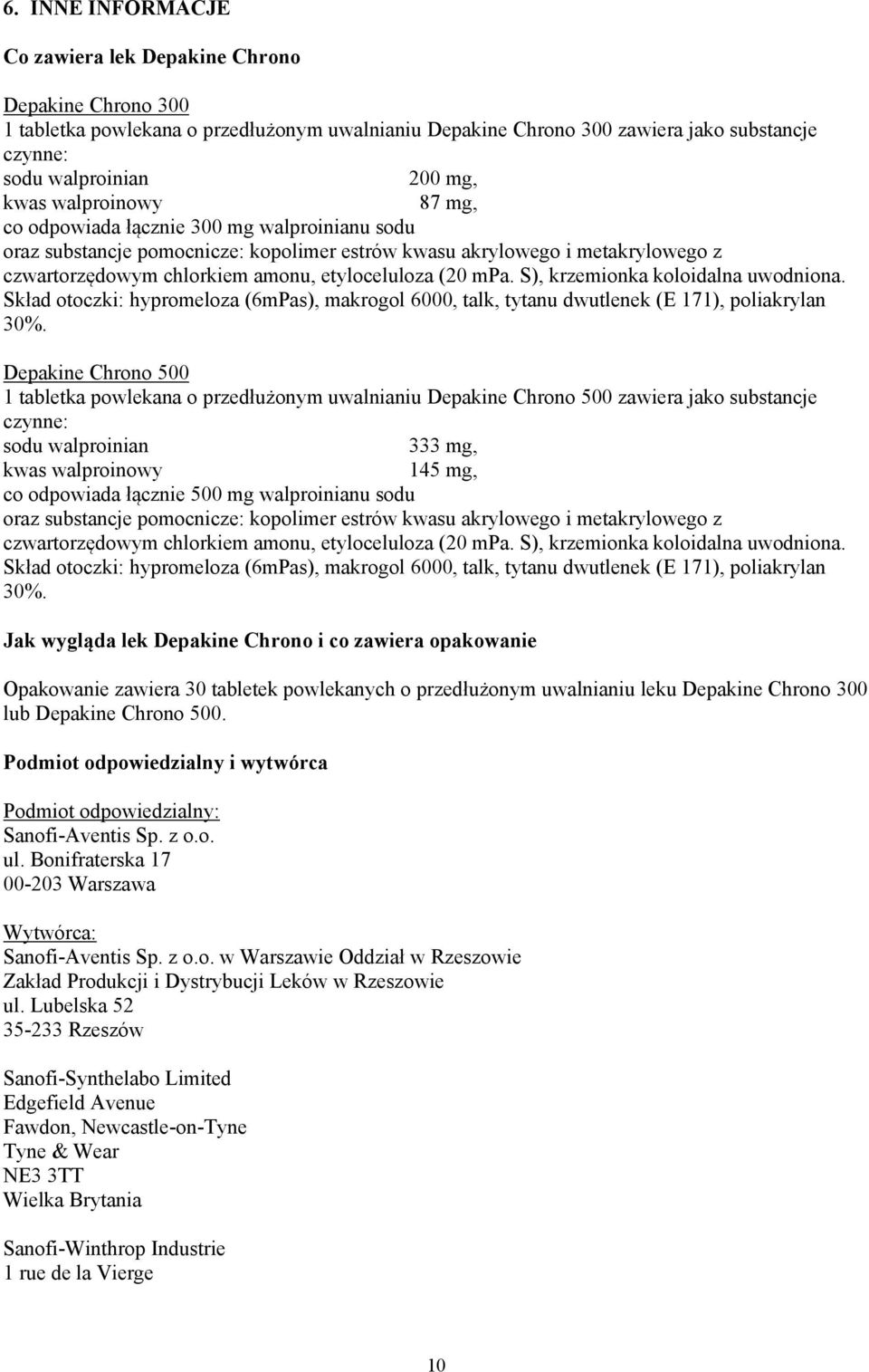 S), krzemionka koloidalna uwodniona. Skład otoczki: hypromeloza (6mPas), makrogol 6000, talk, tytanu dwutlenek (E 171), poliakrylan 30%.