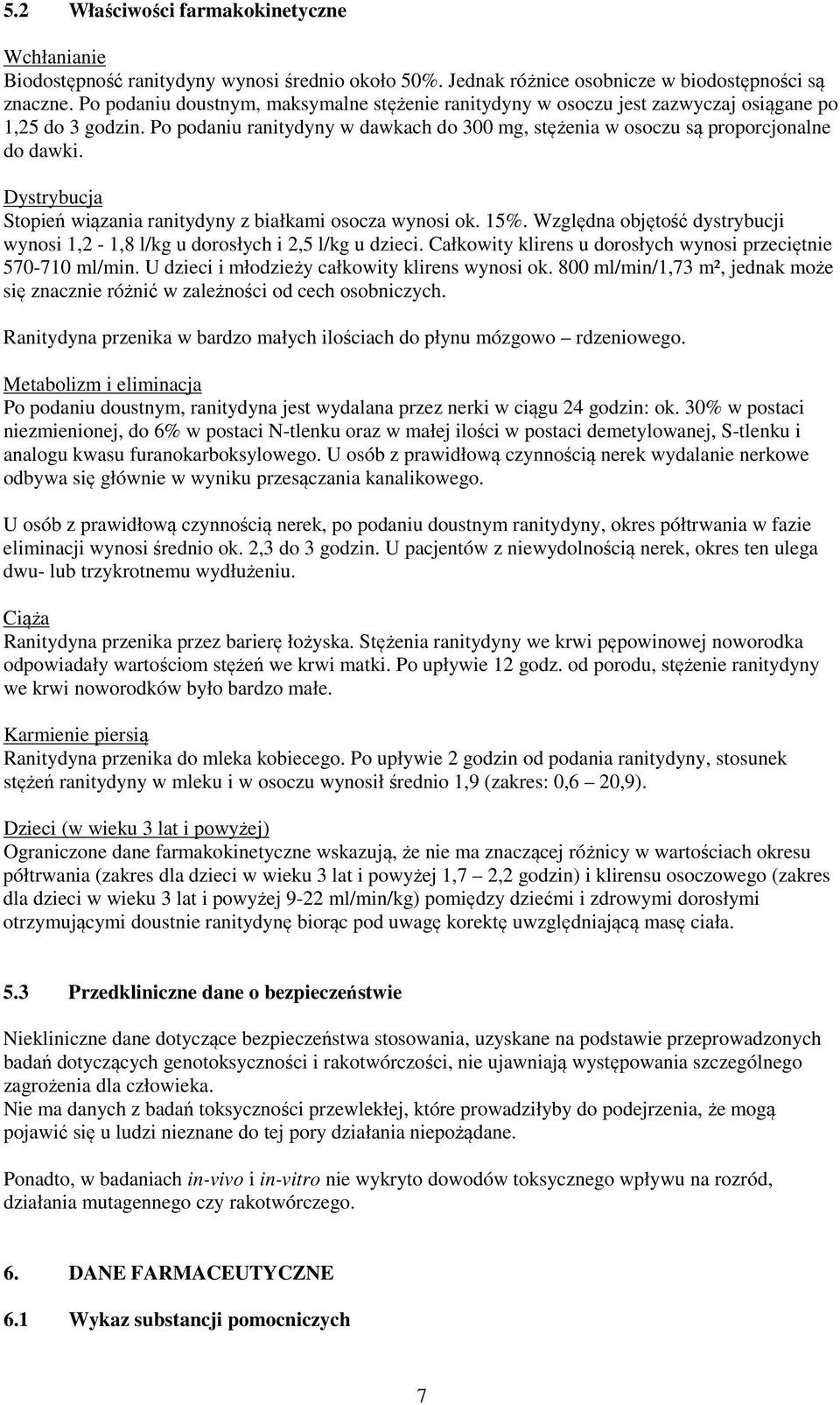 Dystrybucja Stopień wiązania ranitydyny z białkami osocza wynosi ok. 15%. Względna objętość dystrybucji wynosi 1,2-1,8 l/kg u dorosłych i 2,5 l/kg u dzieci.