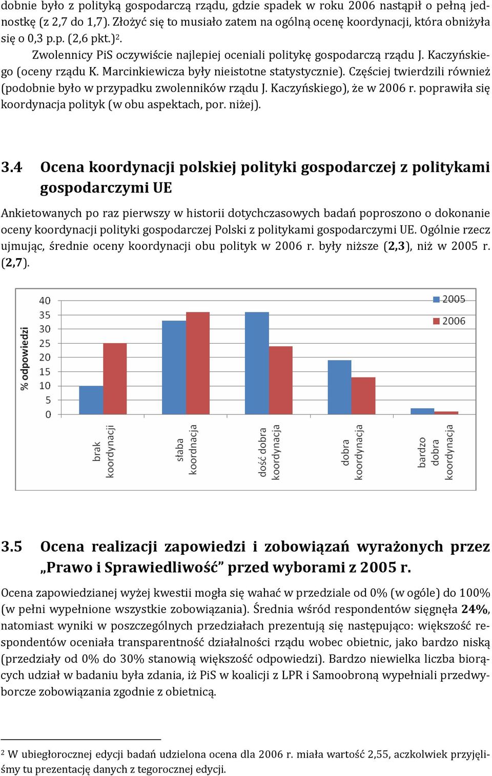 Częściej twierdzili również (podobnie było w przypadku zwolenników rządu J. Kaczyńskiego), że w 2006 r. poprawiła się koordynacja polityk (w obu aspektach, por. niżej). 3.