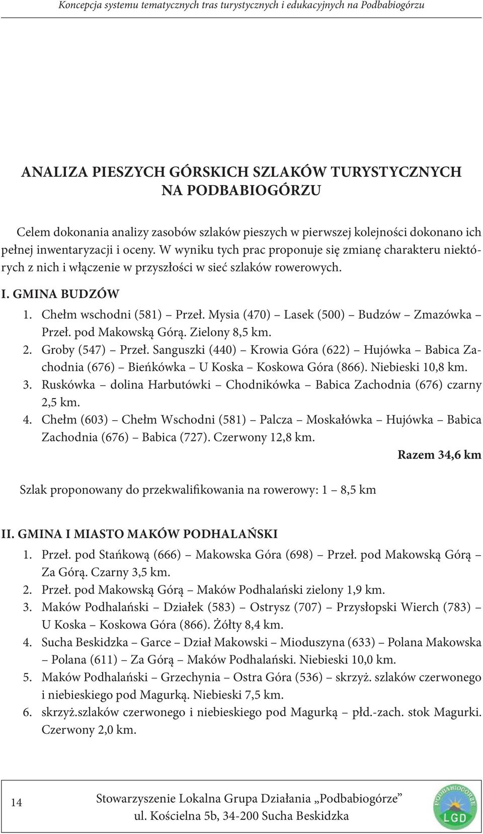 Mysia (470) Lasek (500) Budzów Zmazówka Przeł. pod Makowską Górą. Zielony 8,5 km. 2. Groby (547) Przeł.