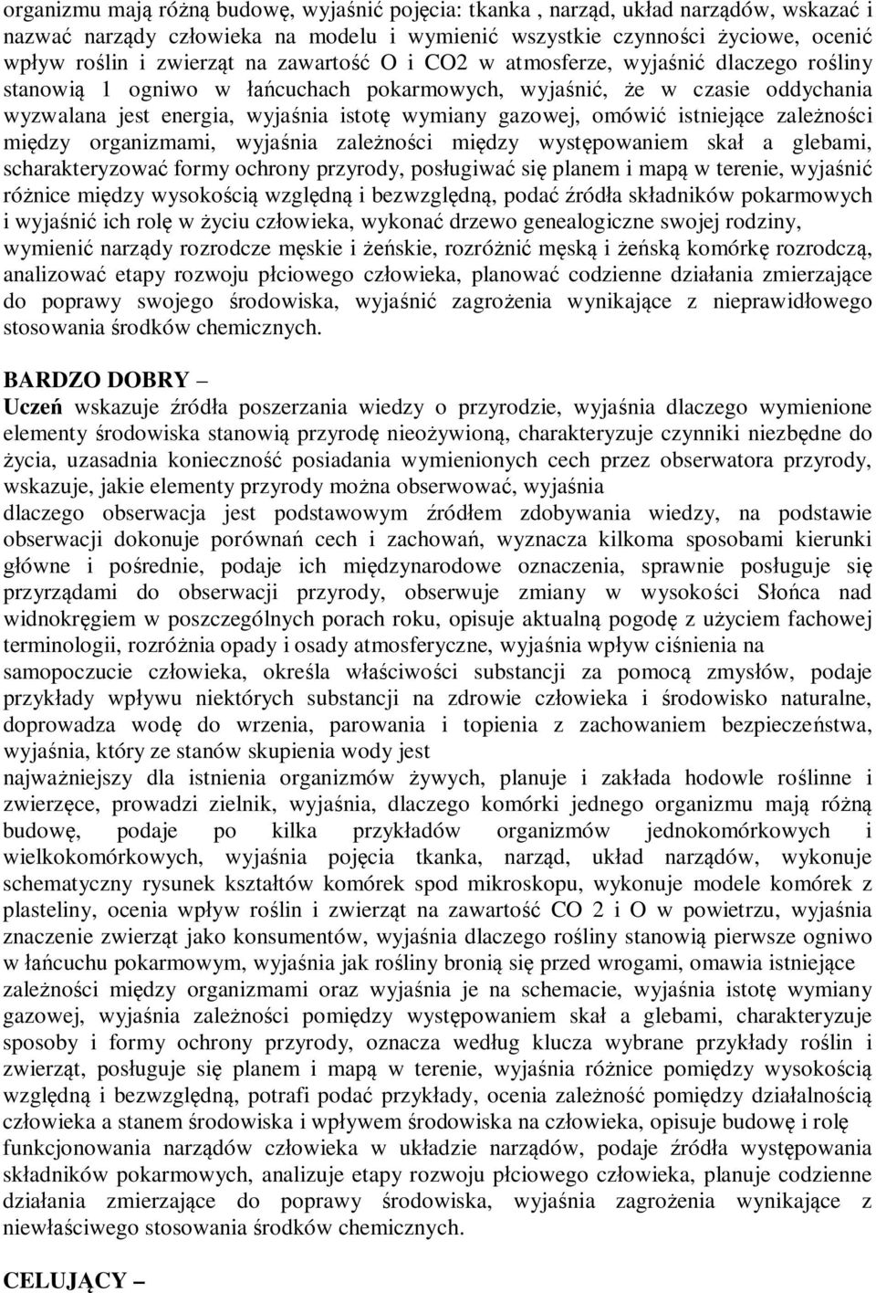 istniejące zależności między organizmami, wyjaśnia zależności między występowaniem skał a glebami, scharakteryzować formy ochrony przyrody, posługiwać się planem i mapą w terenie, wyjaśnić różnice