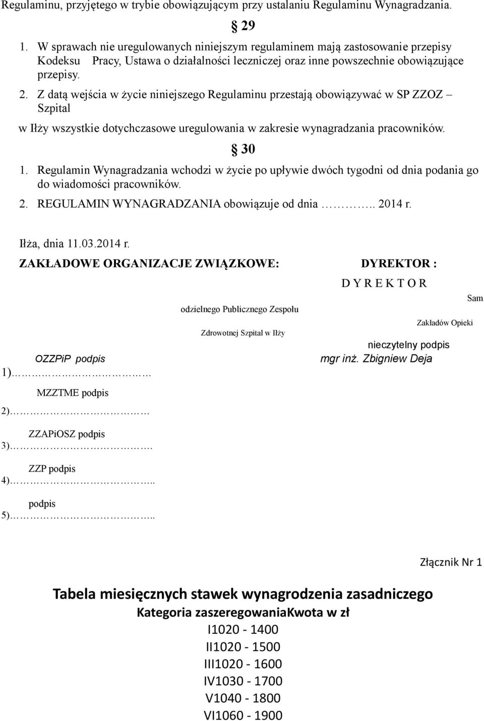 Z datą wejścia w życie niniejszego Regulaminu przestają obowiązywać w SP ZZOZ Szpital w Iłży wszystkie dotychczasowe uregulowania w zakresie wynagradzania pracowników. 30 1.