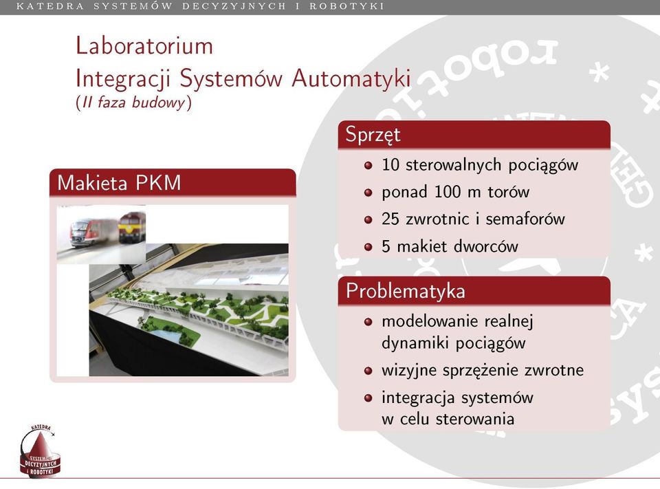 Problematyka TE C H IC modelowanie realnej dynamiki poci gów ri Makieta PKM S Sprz t D ) SI E