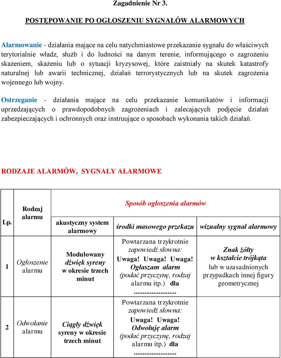 informującego skażeniem, skażeniu lub o sytuacji kryzysowej, które zaistniały na skutek katastrofy naturalnej lub awarii technicznej, działań terrorystycznych lub na skutek zagrożenia wojennego lub