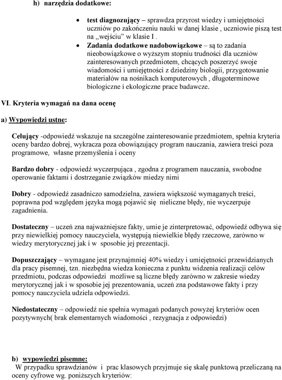 biologii, przygotowanie materiałów na nośnikach komputerowych, długoterminowe biologiczne i ekologiczne prace badawcze. VI.