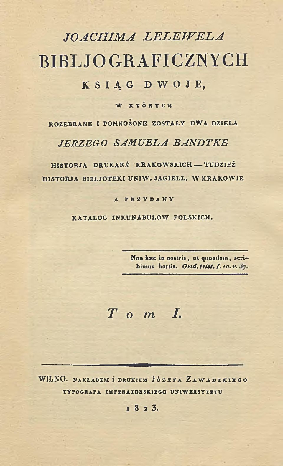 W KRAKOW IE A PRZYDANY KATALOG INKUNABUŁÓW POLSKICH. Non bxc in nostris, ul quondain, scribimus horlii. Ovid.