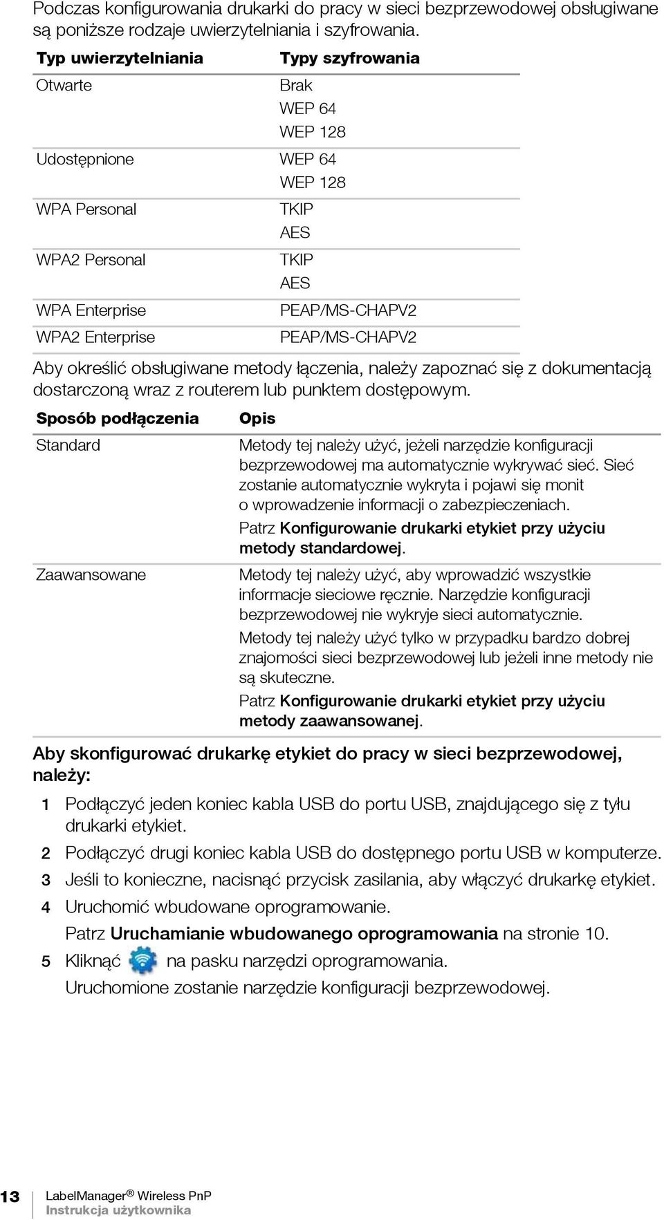 Aby określić obsługiwane metody łączenia, należy zapoznać się z dokumentacją dostarczoną wraz z routerem lub punktem dostępowym.