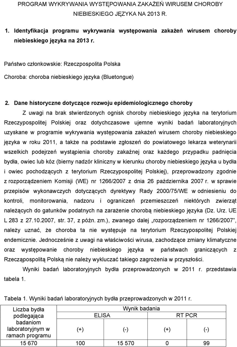 Dane historyczne dotyczące rozwoju epidemiologicznego choroby Z uwagi na brak stwierdzonych ognisk choroby niebieskiego języka na terytorium Rzeczypospolitej Polskiej oraz dotychczasowe ujemne wyniki