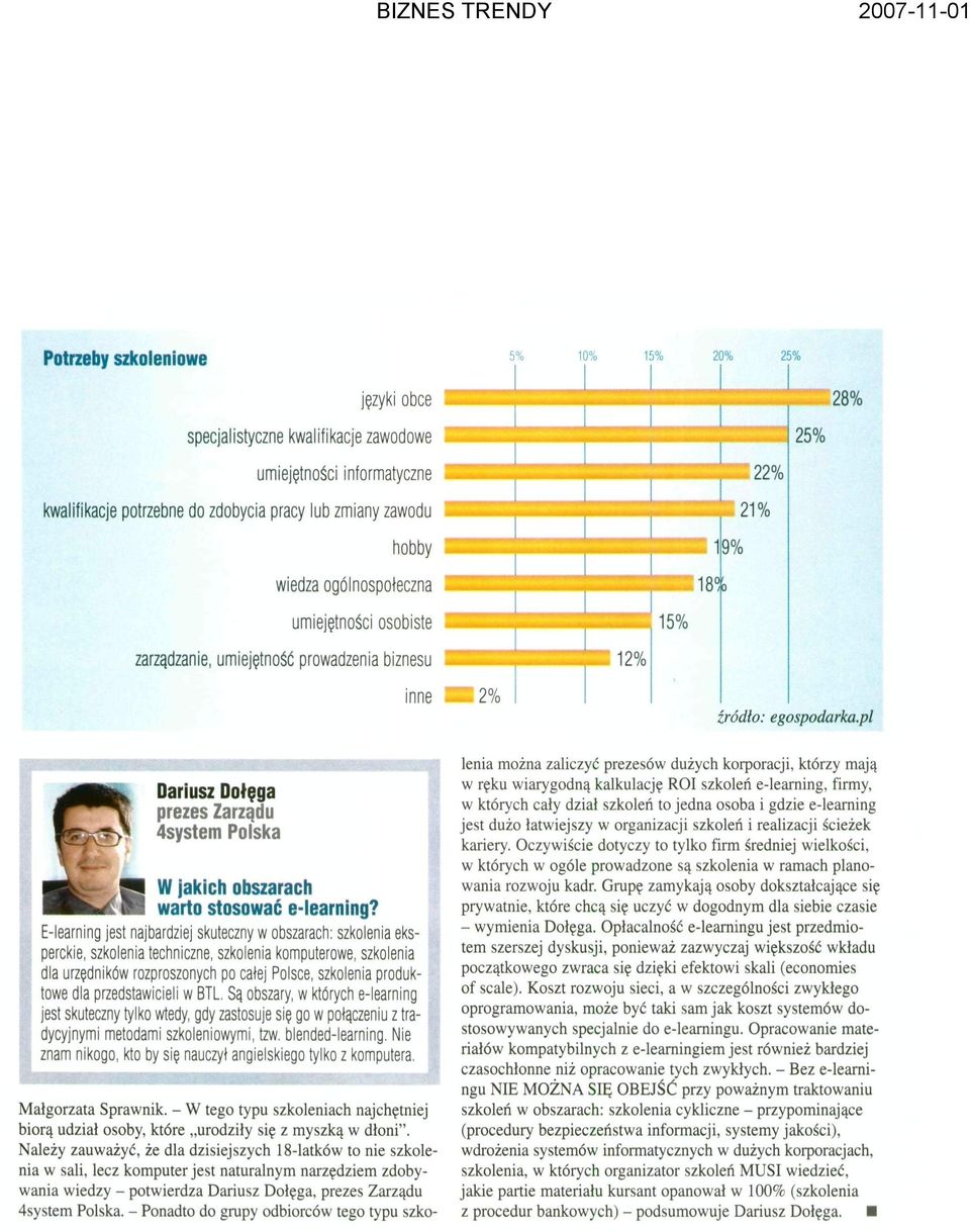 pl 1 B Dariusz Dołęga 4system Polska W jakich obszarach warto stosować e-learning?