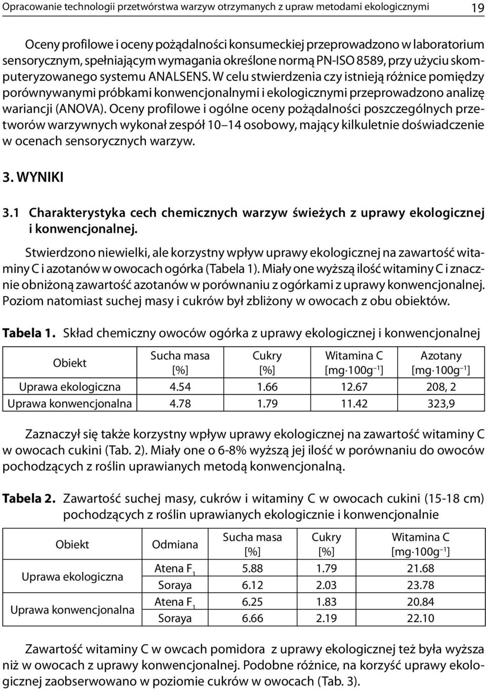 W celu stwierdzenia czy istnieją różnice pomiędzy porównywanymi próbkami konwencjonalnymi i ekologicznymi przeprowadzono analizę wariancji (ANOVA).