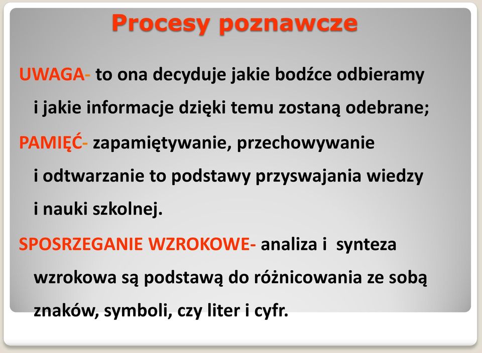 to podstawy przyswajania wiedzy i nauki szkolnej.