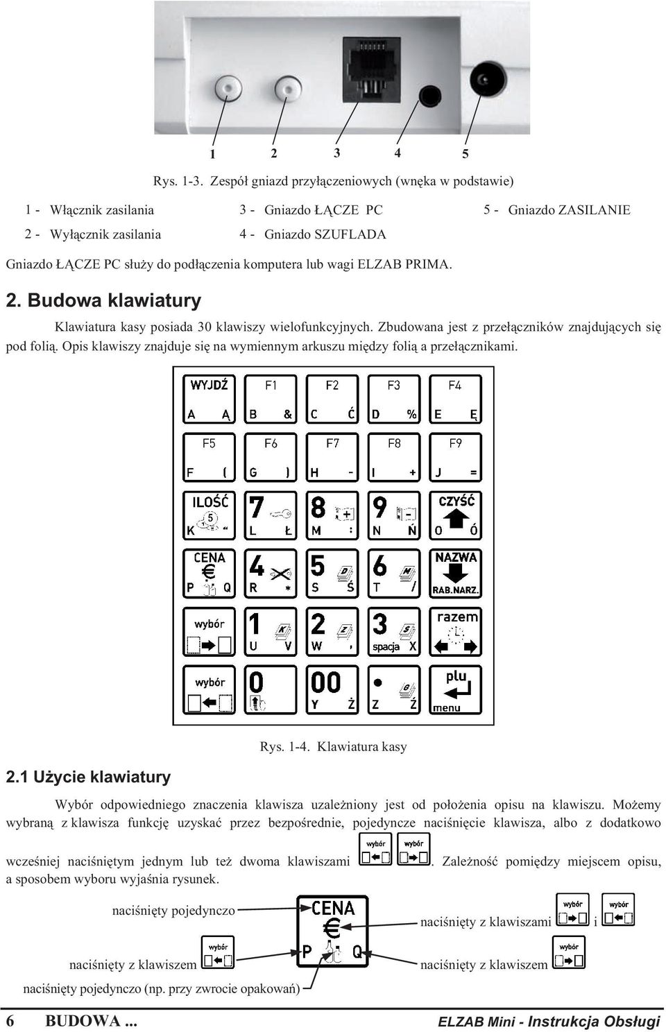 komputera lub wagi ELZAB PRIMA. 2. Budowa klawiatury Klawiatura kasy posiada 30 klawiszy wielofunkcyjnych. Zbudowana jest z prze czników znajduj cych si pod foli.