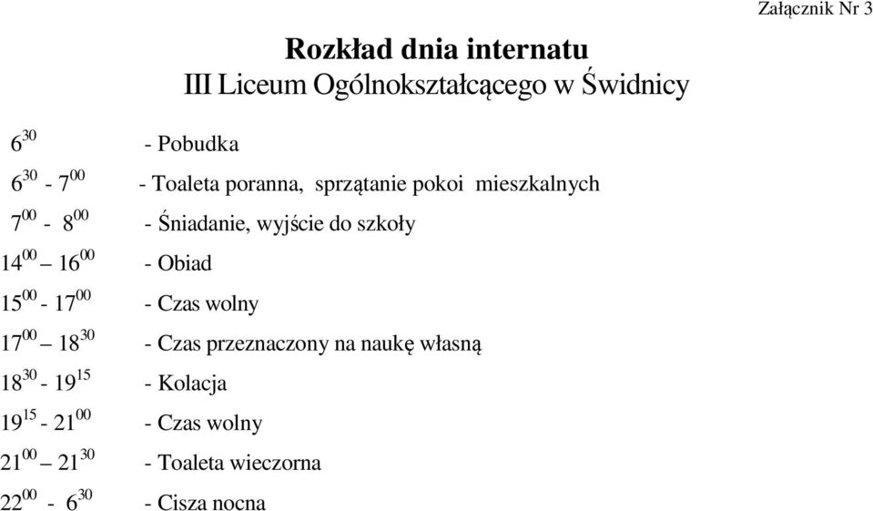 14 00 16 00 - Obiad 15 00-17 00 - Czas wolny 17 00 18 30 - Czas przeznaczony na naukę własną 18