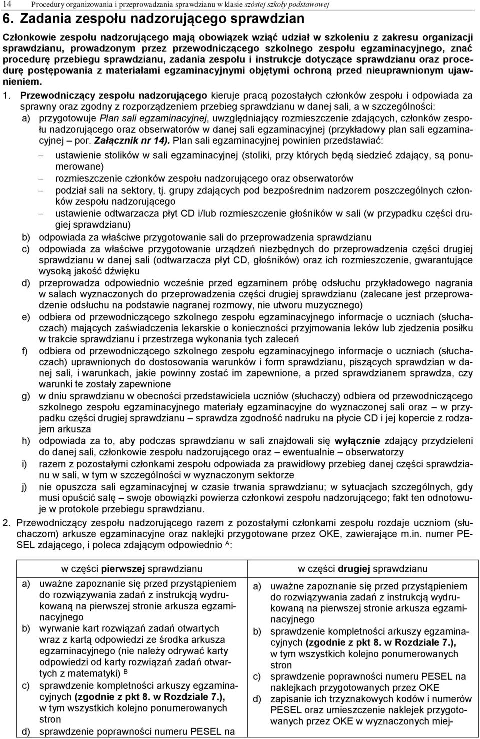 zespołu egzaminacyjnego, znać procedurę przebiegu sprawdzianu, zadania zespołu i instrukcje dotyczące sprawdzianu oraz procedurę postępowania z materiałami egzaminacyjnymi objętymi ochroną przed