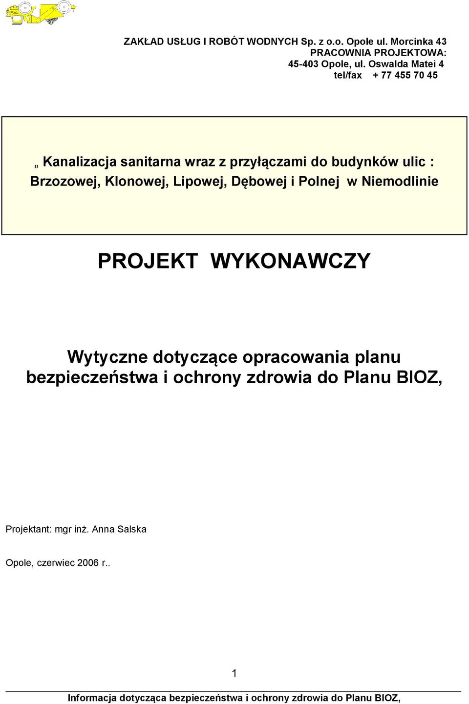 Brzozowej, Klonowej, Lipowej, Dębowej i Polnej w Niemodlinie PROJEKT WYKONAWCZY Wytyczne dotyczące