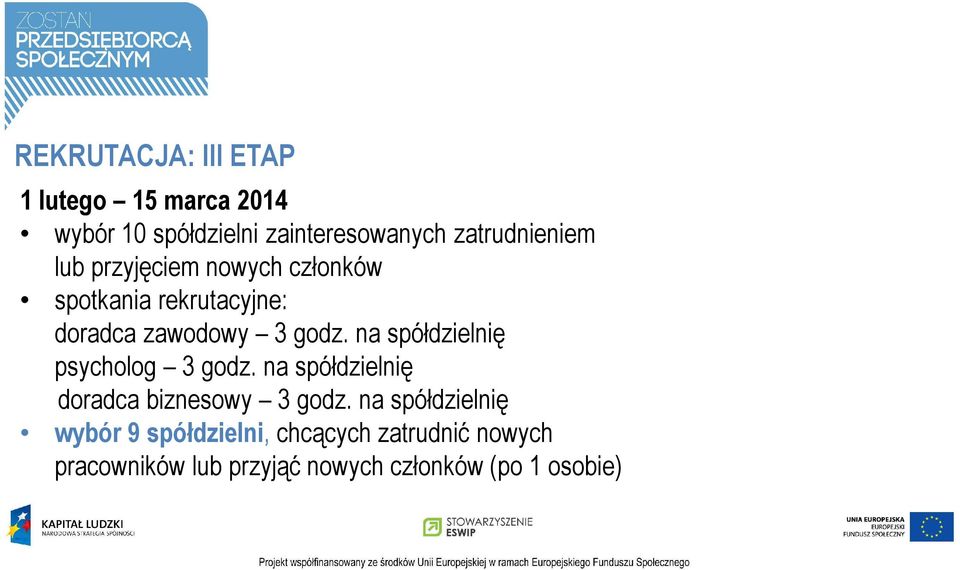 godz. na spółdzielnię psycholog 3 godz. na spółdzielnię doradca biznesowy 3 godz.