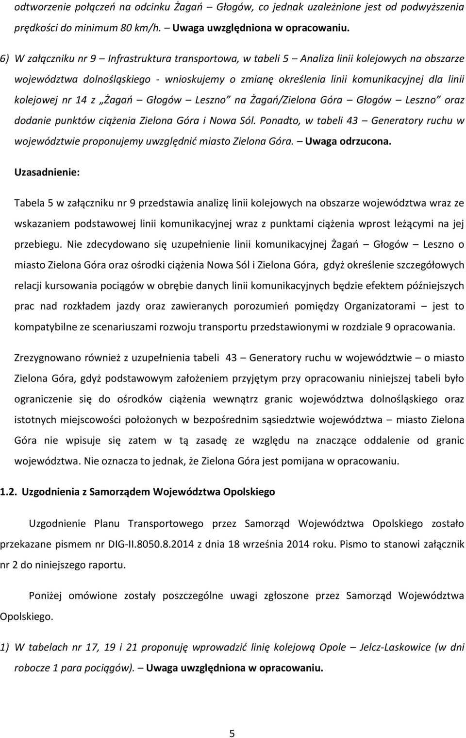 nr 14 z Żagań Głogów Leszno na Żagań/Zielona Góra Głogów Leszno oraz dodanie punktów ciążenia Zielona Góra i Nowa Sól.