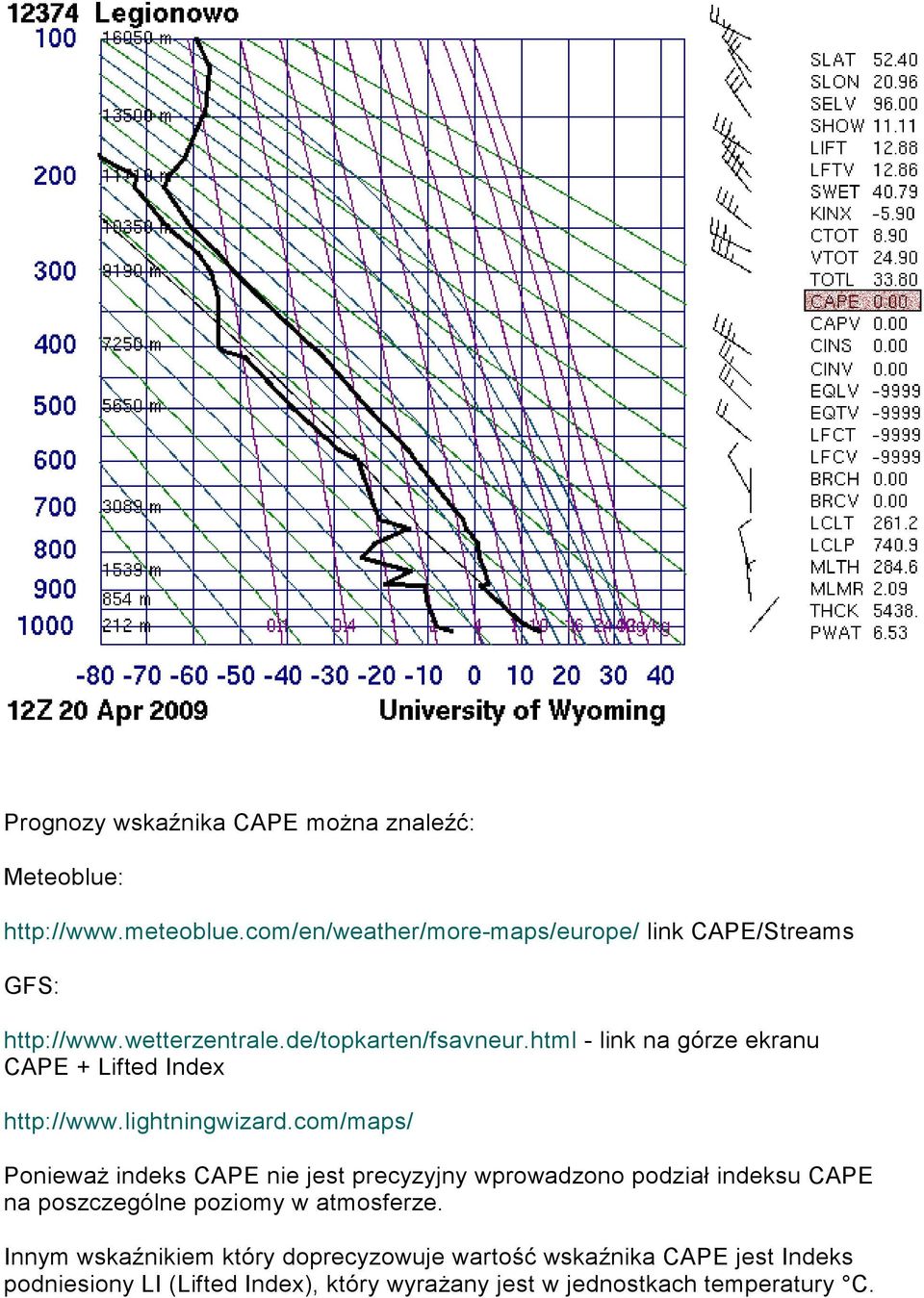 html - link na górze ekranu CAPE + Lifted Index http://www.lightningwizard.