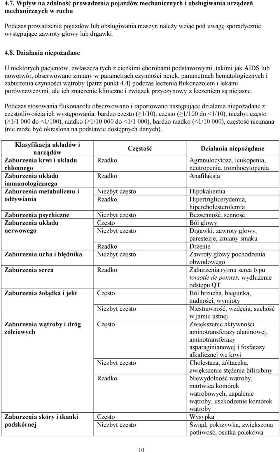 Działania niepożądane U niektórych pacjentów, zwłaszcza tych z ciężkimi chorobami podstawowymi, takimi jak AIDS lub nowotwór, obserwowano zmiany w parametrach czynności nerek, parametrach