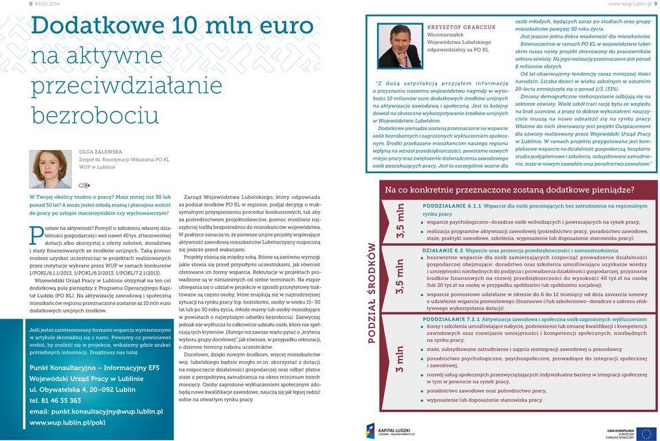 wysokości 10 milionów euro dodatkowych środków unijnych na aktywizacje zawodową i społeczną. Jest to kolejny dowód na skuteczne wykorzystywanie środków unijnych w Województwie Lubelskim.