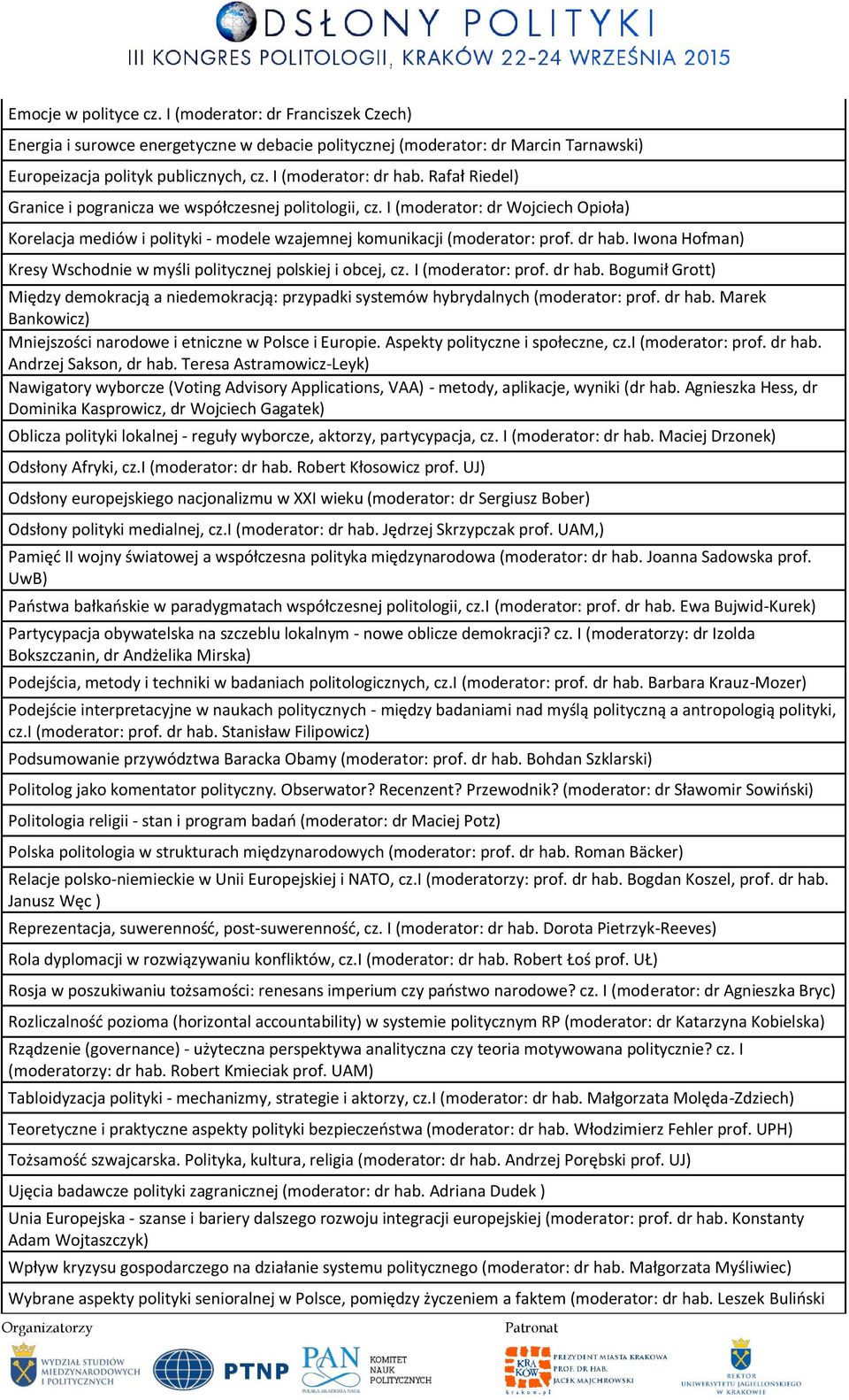 dr hab. Iwona Hofman) Kresy Wschodnie w myśli politycznej polskiej i obcej, cz. I (moderator: prof. dr hab.