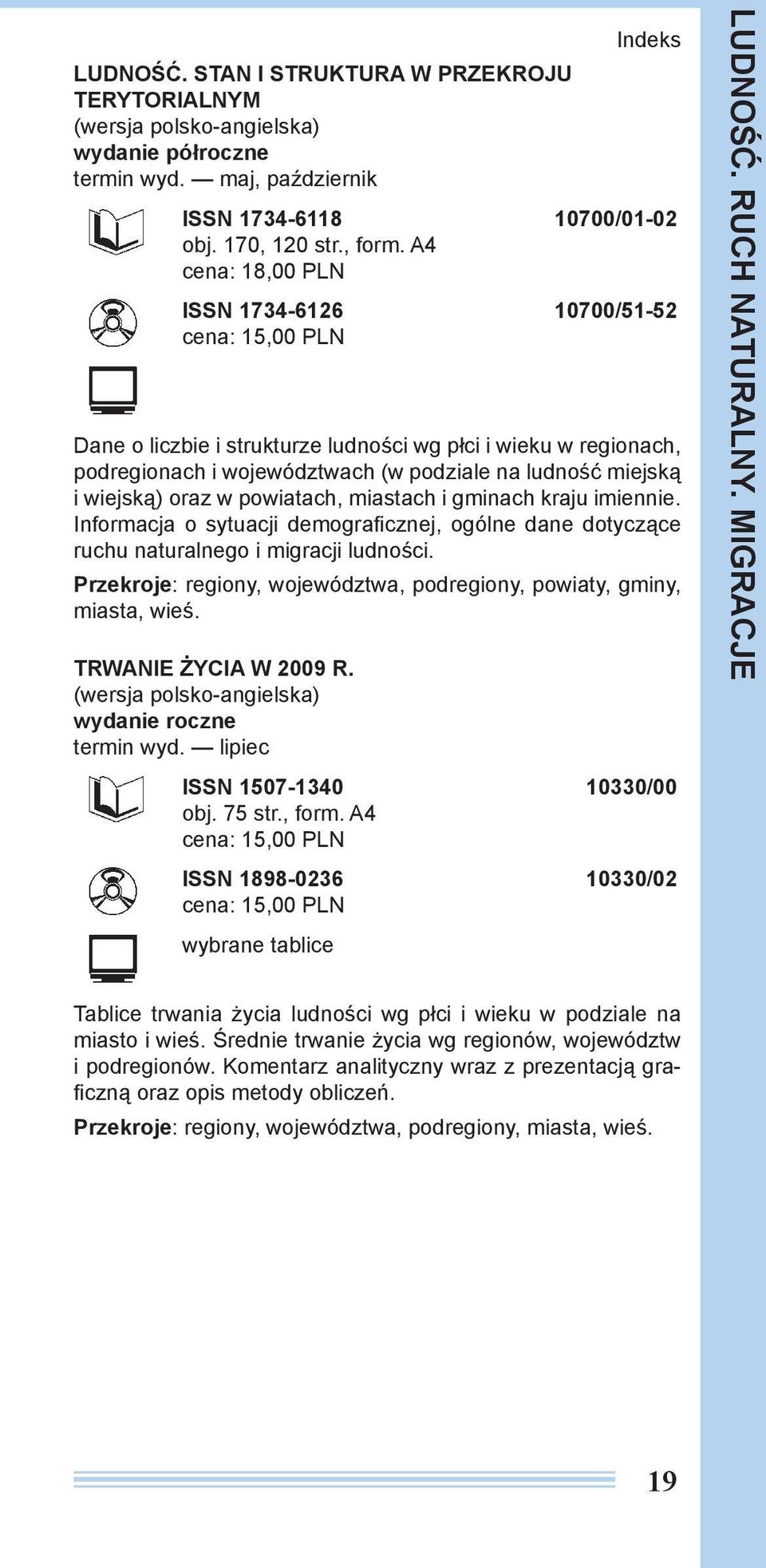 powiatach, miastach i gminach kraju imiennie. Informacja o sytuacji demografi cznej, ogólne dane dotyczące ruchu naturalnego i migracji ludności.