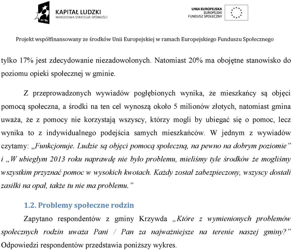 wszyscy, którzy mogli by ubiegać się o pomoc, lecz wynika to z indywidualnego podejścia samych mieszkańców. W jednym z wywiadów czytamy: Funkcjonuje.