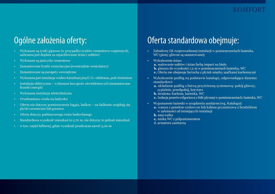 wykonana bez opraw oświetleniowych (zamontowane liczniki energii) Wykonana instalacja teletechniczna Uruchomiona winda na budynku Oferta nie dotyczy pomieszczenia loggia, balkon na balkonie znajdują