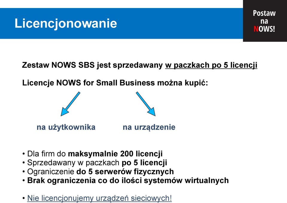 200 licencji Sprzedawany w paczkach po 5 licencji Ograniczenie do 5 serwerów fizycznych