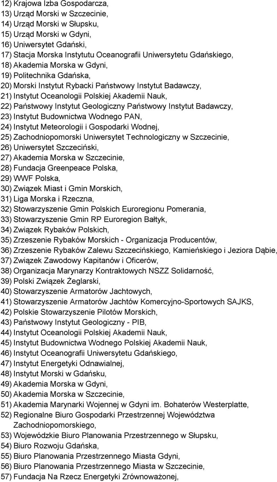 Geologiczny Państwowy Instytut Badawczy, 23) Instytut Budownictwa Wodnego PAN, 24) Instytut Meteorologii i Gospodarki Wodnej, 25) Zachodniopomorski Uniwersytet Technologiczny w Szczecinie, 26)