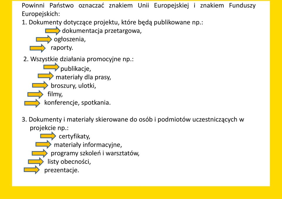 Wszystkie działania promocyjne np.: publikacje, materiały dla prasy, broszury, ulotki, filmy, konferencje, spotkania. 3.