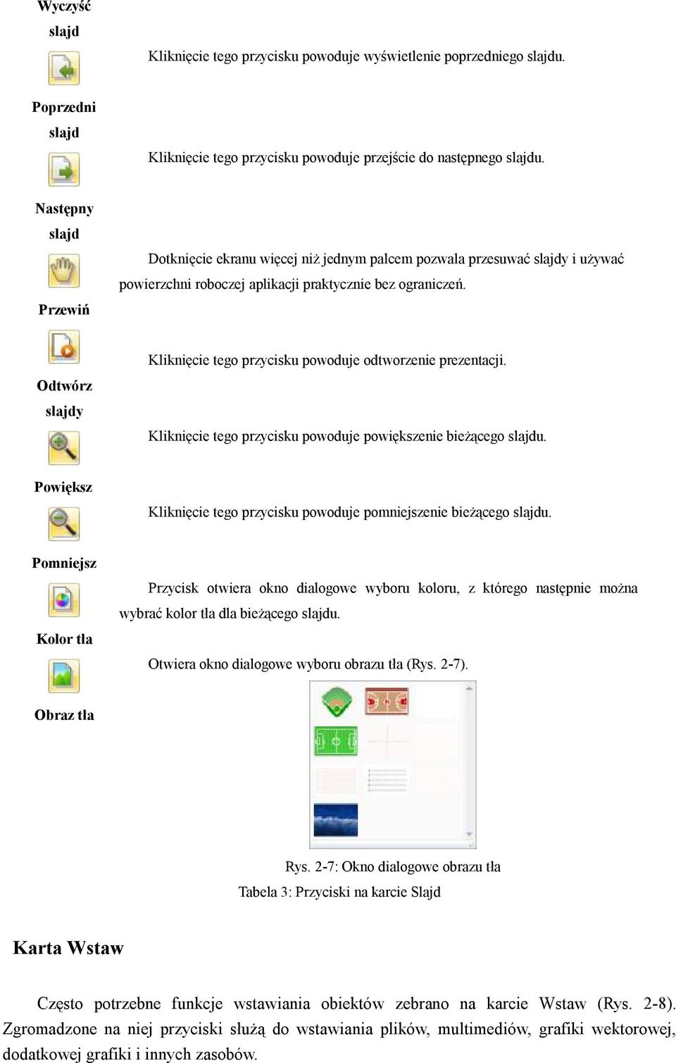 Kliknięcie tego przycisku powoduje odtworzenie prezentacji. Odtwórz slajdy Kliknięcie tego przycisku powoduje powiększenie bieżącego slajdu.