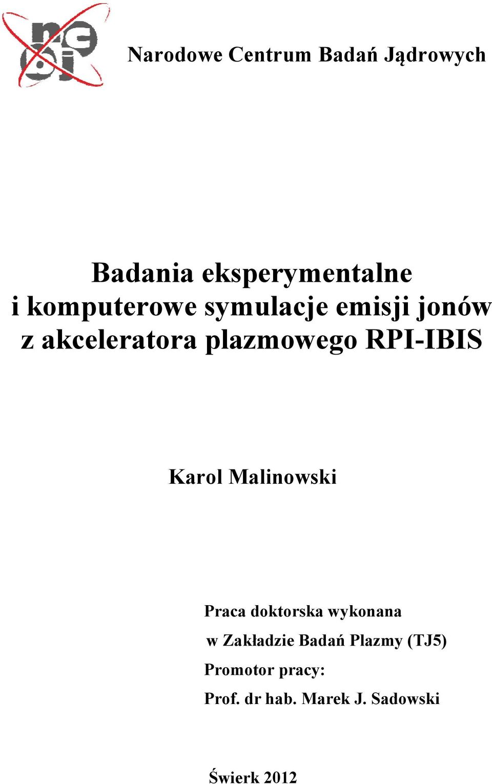 RPI-IBIS Karol Malinowski Praca doktorska wykonana w Zakładzie