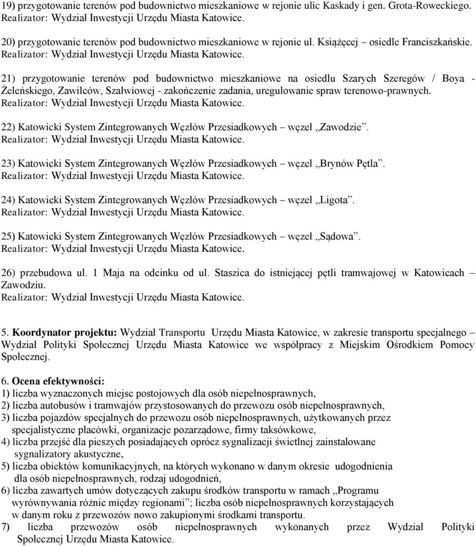 21) przygotowanie terenów pod budownictwo mieszkaniowe na osiedlu Szarych Szeregów / Boya - Żeleńskiego, Zawilców, Szałwiowej - zakończenie zadania, uregulowanie spraw terenowo-prawnych.