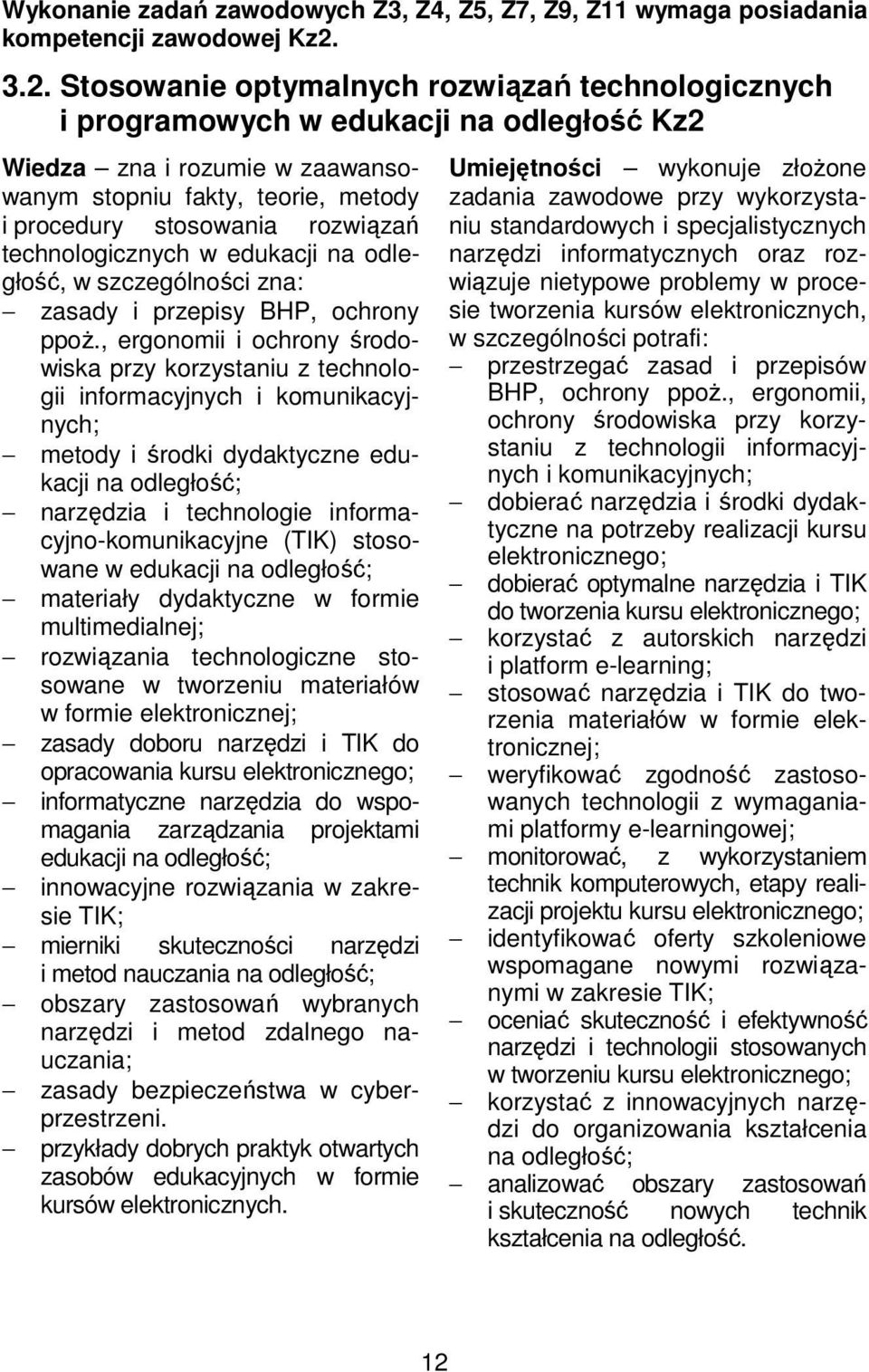 technologicznych w edukacji na odległość, w szczególności zna: zasady i przepisy BHP, ochrony ppoż.