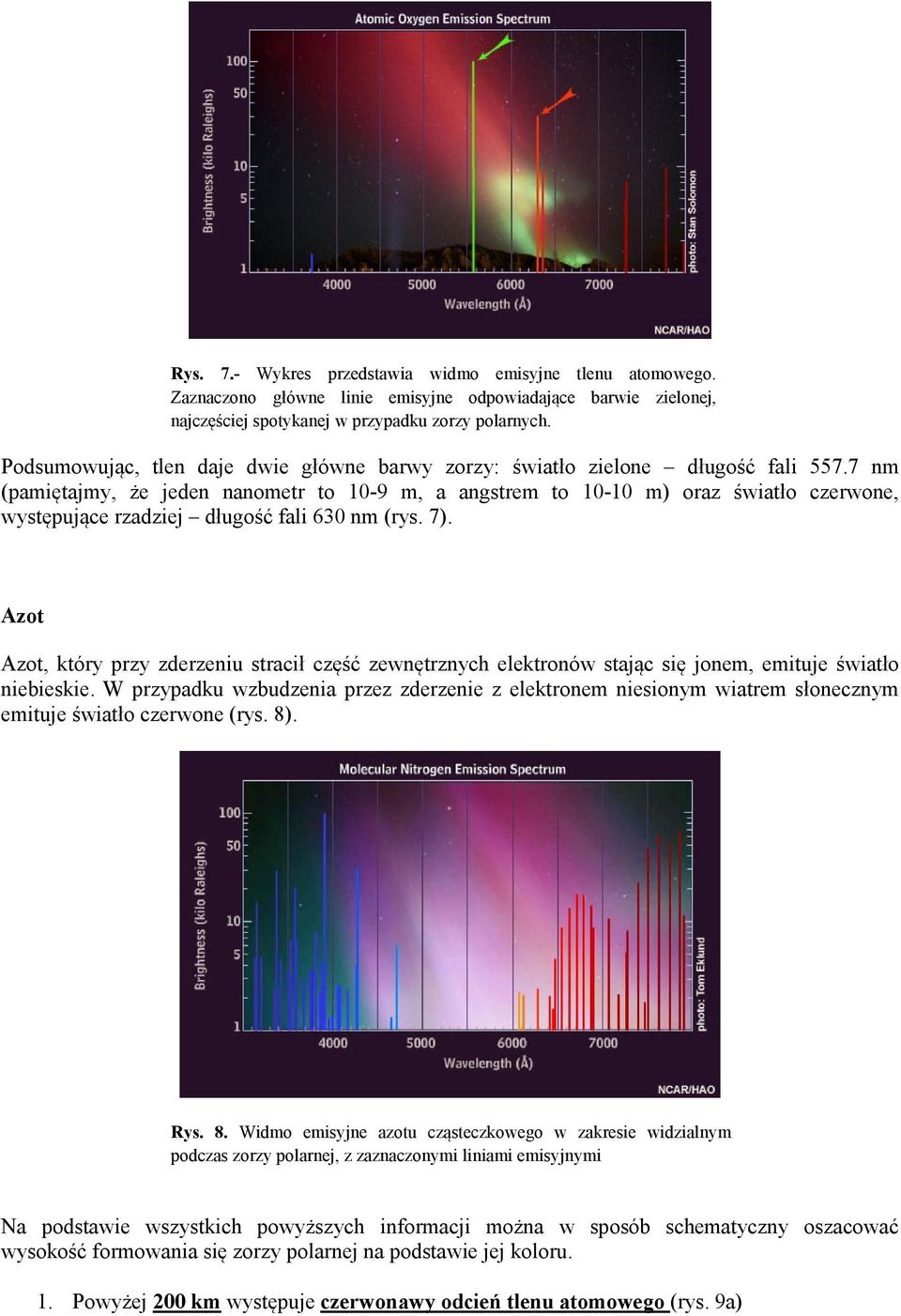 7 nm (pamiętajmy, że jeden nanometr to 10-9 m, a angstrem to 10-10 m) oraz światło czerwone, występujące rzadziej długość fali 630 nm (rys. 7).