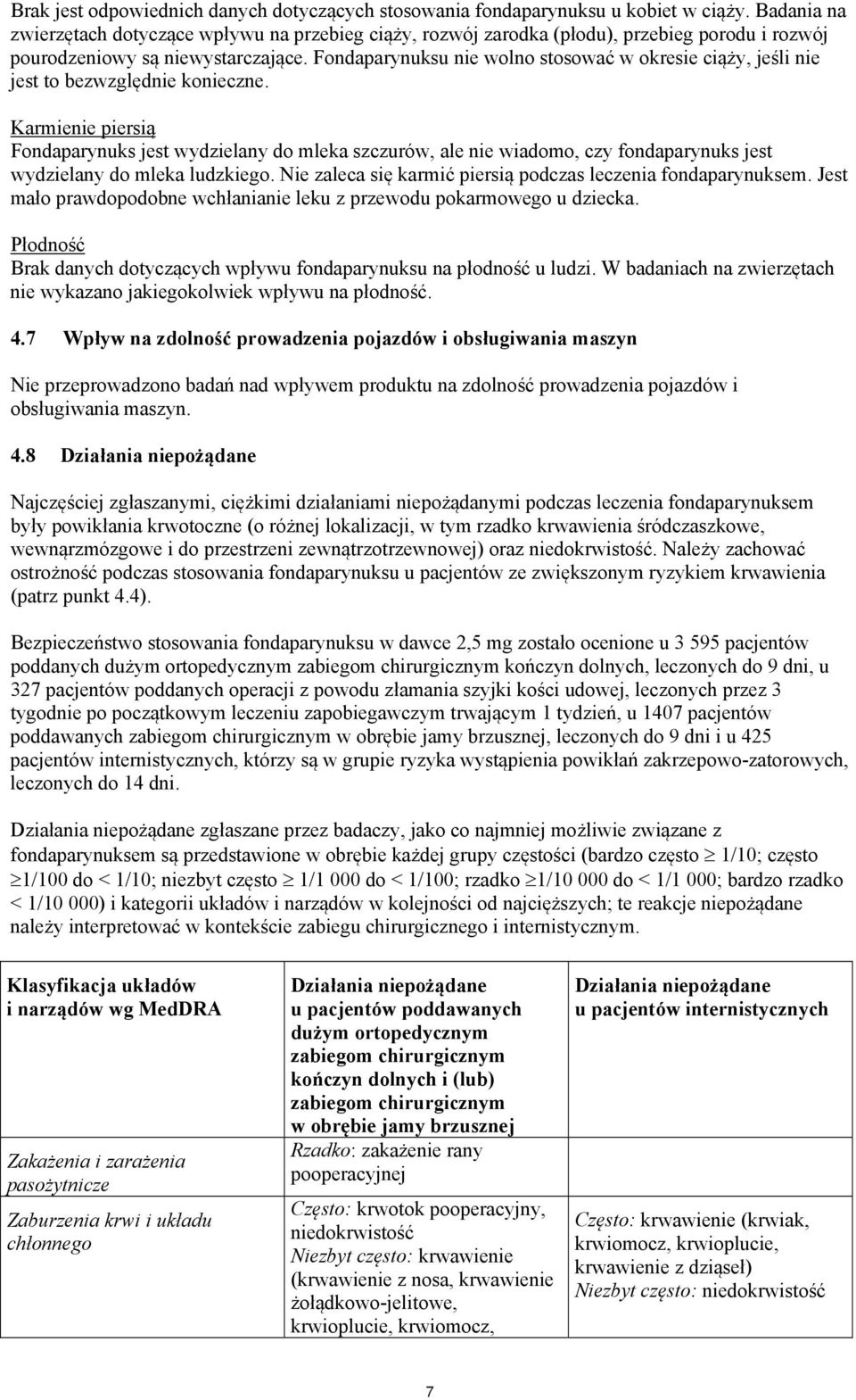 Fondaparynuksu nie wolno stosować w okresie ciąży, jeśli nie jest to bezwzględnie konieczne.