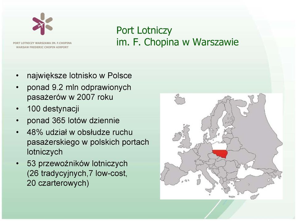 2 mln odprawionych pasażerów w 2007 roku 100 destynacji ponad 365 lotów