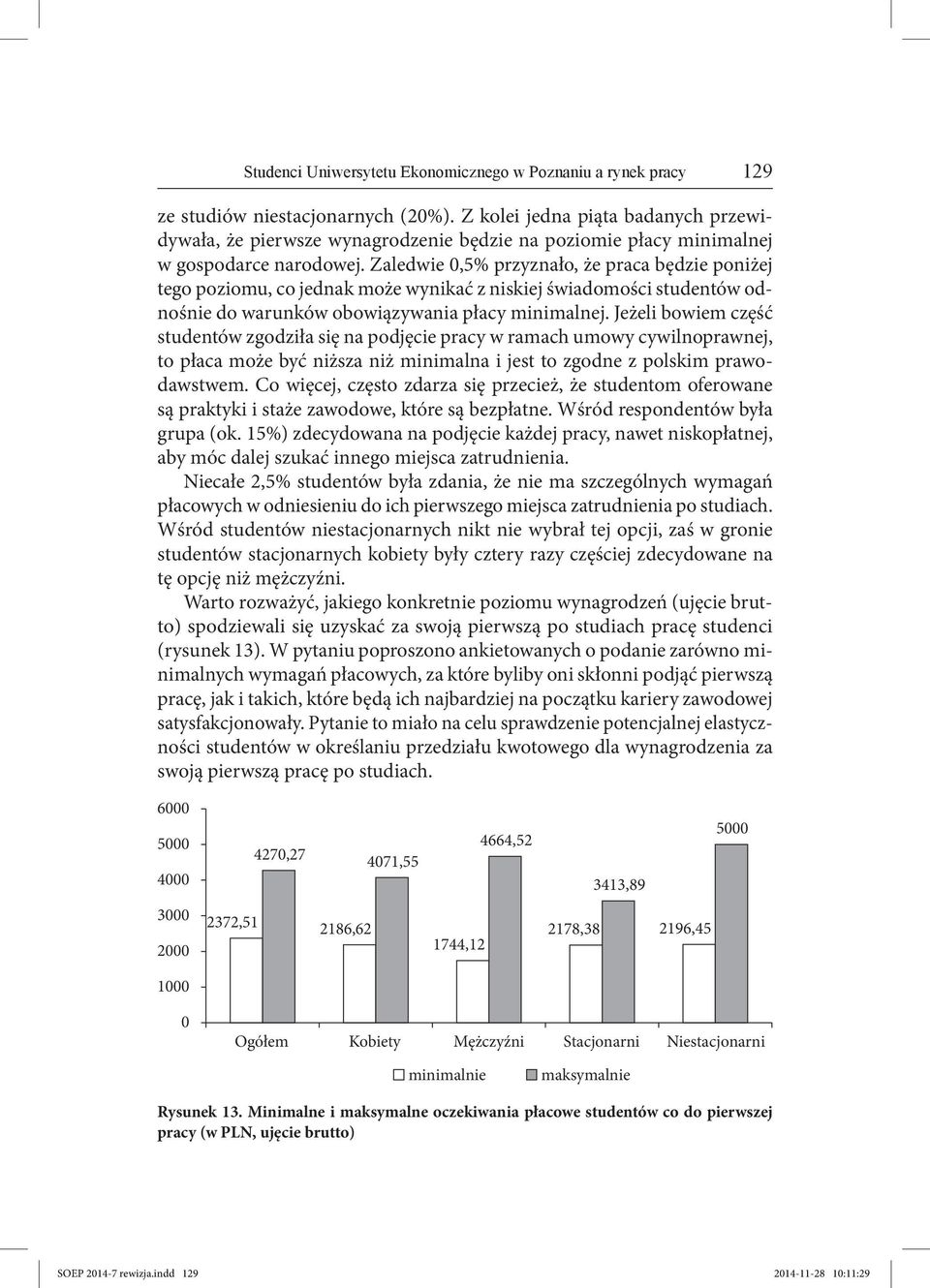 Zaledwie 0,5% przyznało, że praca będzie poniżej tego poziomu, co jednak może wynikać z niskiej świadomości studentów odnośnie do warunków obowiązywania płacy minimalnej.