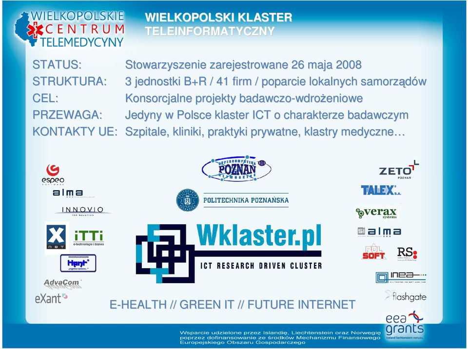 wdroŝeniowe Jedyny w Polsce klaster ICT o charakterze badawczym Szpitale, kliniki, praktyki prywatne,
