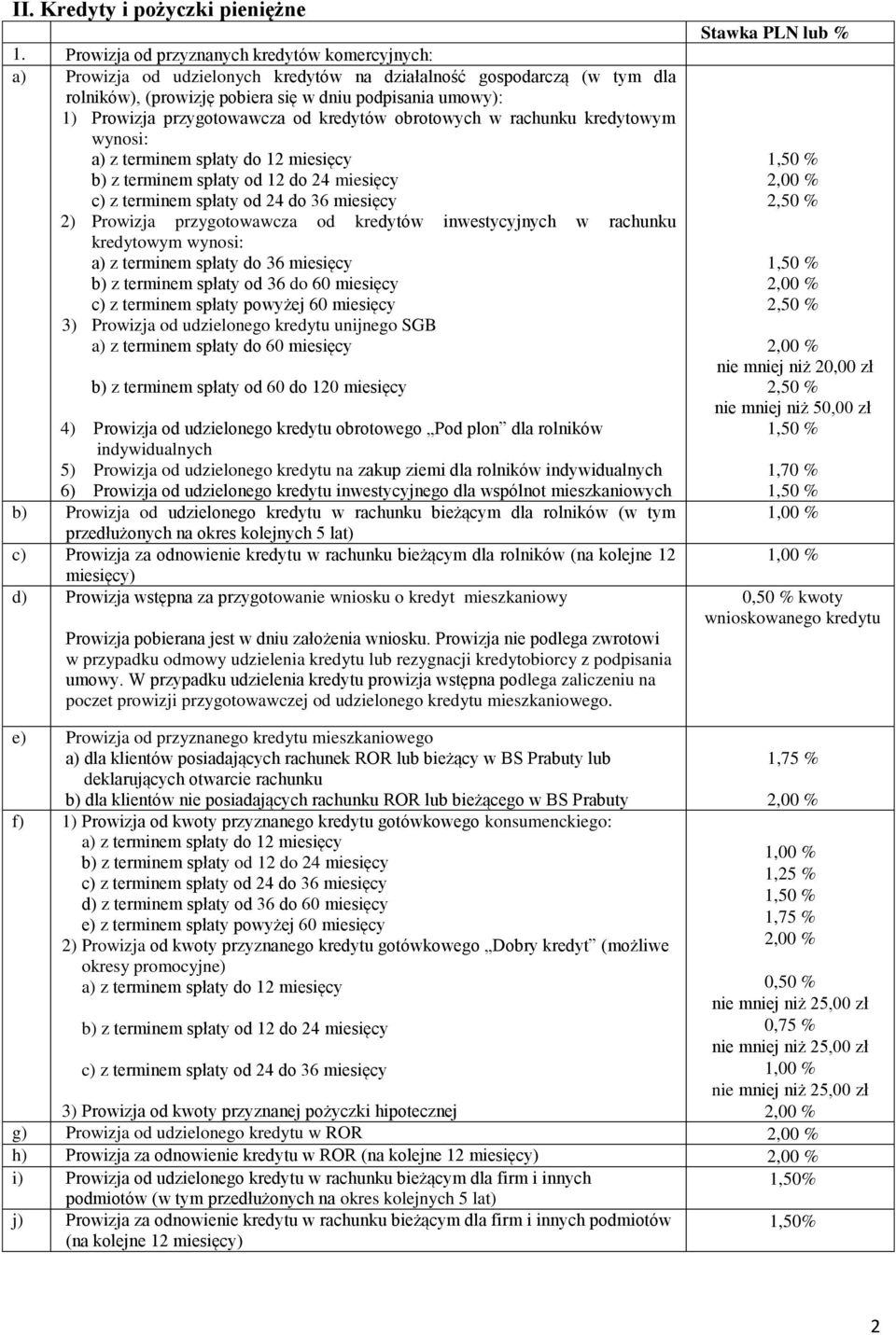 przygotowawcza od kredytów obrotowych w rachunku kredytowym wynosi: a) z terminem spłaty do 12 miesięcy b) z terminem spłaty od 12 do 24 miesięcy c) z terminem spłaty od 24 do 36 miesięcy 2) Prowizja