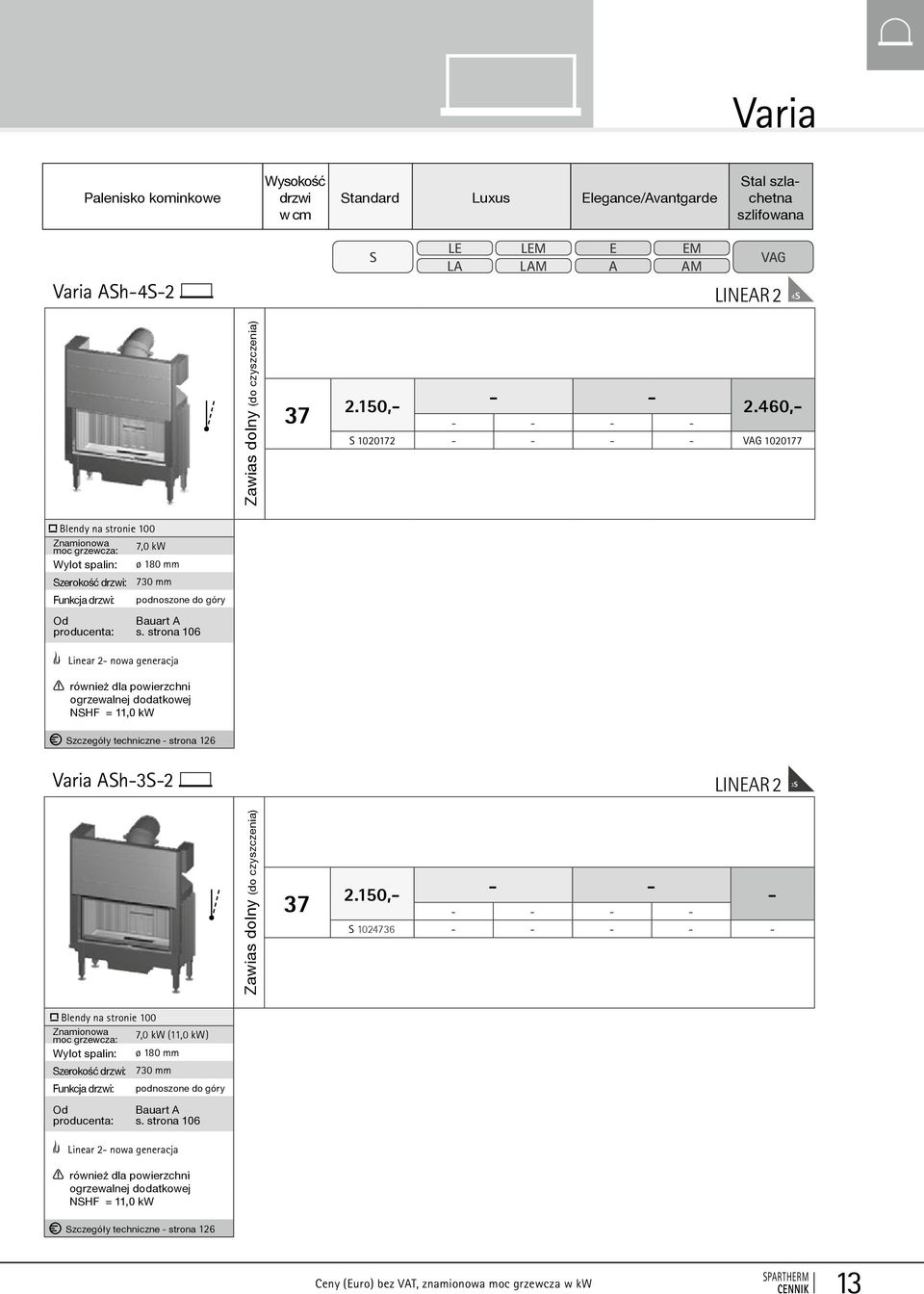 ogrzewalnej dodatkowej NHF = 11,0 kw zczegóły techniczne - strona 126 Varia h-3-2 37 1024736 - Blendy na stronie 100 7,0