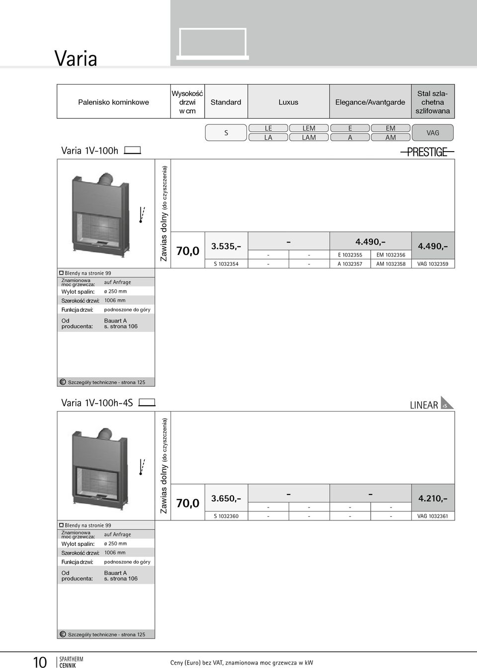 techniczne - strona 125 Varia 1V-100h-4 Blendy na stronie 99 auf nfrage ø 250 mm 1006 mm 70,0
