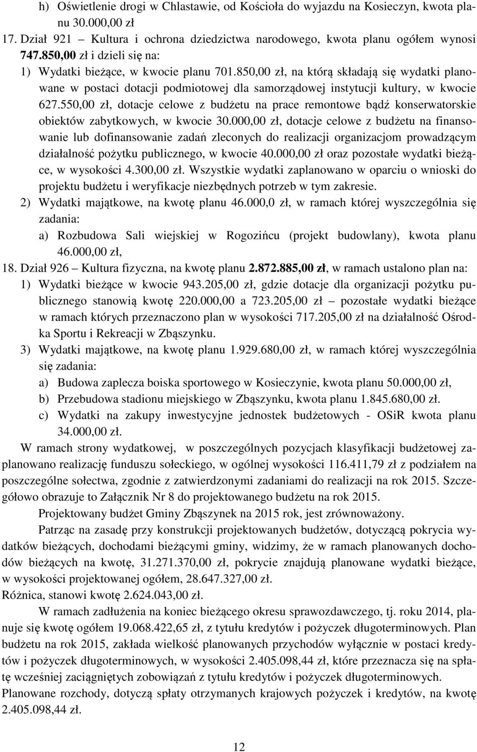 550,00 zł, dotacje celowe z budżetu na prace remontowe bądź konserwatorskie obiektów zabytkowych, w kwocie 30.